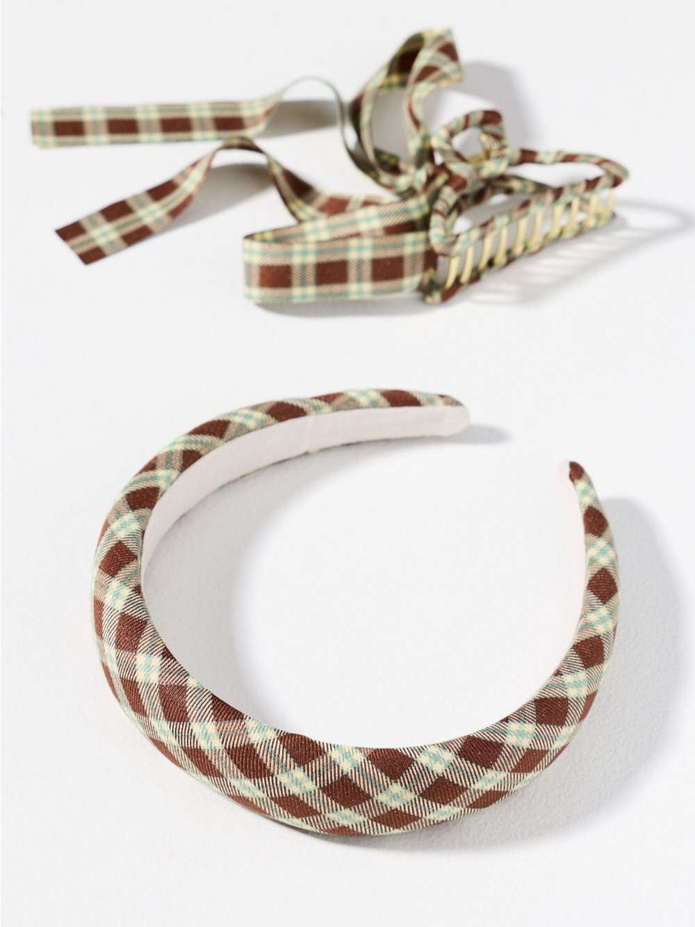 Anthropologie Plaid Headband & Bow Hair Claw Clip Set